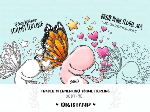 Teaser smietz Digistamp / Clipart - Trauer Sternenkind Schmetterling Digitaler Stempel, Clipart, Illustration, Basteln, Scrapbooking, png, Sublimation, Printable