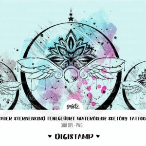 Teaser smietz Digistamp / Clipart - Trauer Sternenkind Fehlgeburt Watercolor Sketchy Tattooart Digitaler Stempel, Clipart, Illustration, Basteln, Scrapbooking, png, Sublimation, Printable