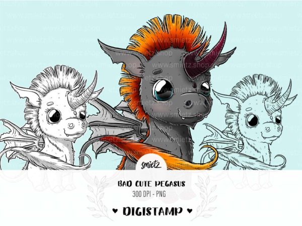 Teaser smietz Digistamp / Clipart - Cute Bad Pegasus Digitaler Stempel, Clipart, Illustration, Basteln, Scrapbooking, png, Sublimation, Printable