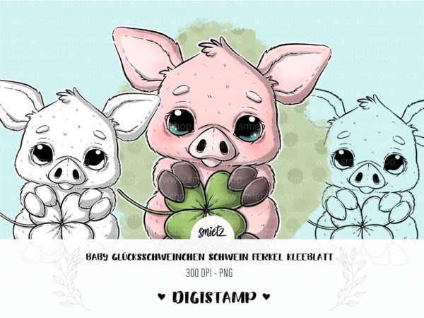 Teaser smietz Digistamp / Clipart - Baby Schweinchen Ferke Glück Digitaler Stempel, Clipart, Illustration, Basteln, Scrapbooking, png, Sublimation, Printable