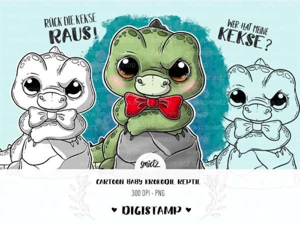 Teaser smietz Digistamp / Clipart - Cartoon Baby Krokodil Reptil Digitaler Stempel, Clipart, Illustration, Basteln, Scrapbooking, png, Sublimation, Printable