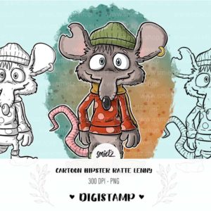 Teaser smietz Digistamp / Clipart - Cartoon Hipster Ratte Lenny Digitaler Stempel, Clipart, Illustration, Basteln, Scrapbooking, png, Sublimation, Printable