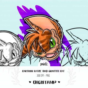 Teaser smietz Digistamp / Clipart - Cartoon Katze Bad Graffiti Cat Digitaler Stempel, Clipart, Illustration, Basteln, Scrapbooking, png, Sublimation, Printable