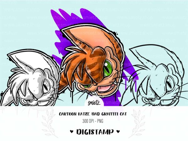 Teaser smietz Digistamp / Clipart - Cartoon Katze Bad Graffiti Cat Digitaler Stempel, Clipart, Illustration, Basteln, Scrapbooking, png, Sublimation, Printable