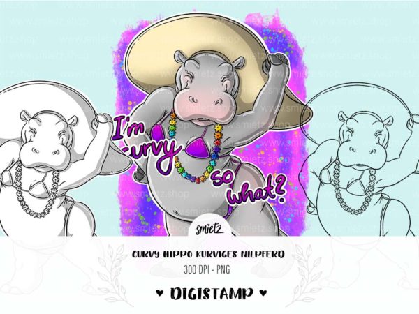 Teaser smietz Digistamp / Clipart - Curvy Hippo Kurviges Nilpferd Digitaler Stempel, Clipart, Illustration, Basteln, Scrapbooking, png, Sublimation, Printable