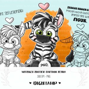 Teaser smietz Digistamp / Clipart - Witziges Zootier Cartoon Zebra Digitaler Stempel, Clipart, Illustration, Basteln, Scrapbooking, png, Sublimation, Printable
