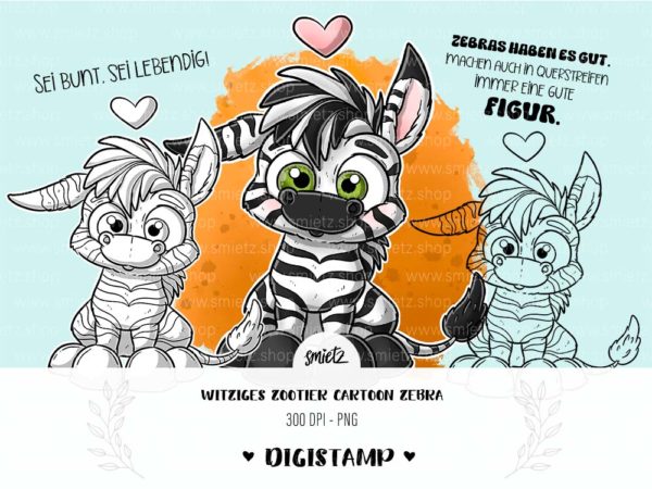 Teaser smietz Digistamp / Clipart - Witziges Zootier Cartoon Zebra Digitaler Stempel, Clipart, Illustration, Basteln, Scrapbooking, png, Sublimation, Printable