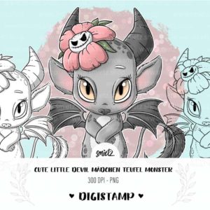 Teaser smietz Digistamp / Clipart - Cute little Devil Mädchen Teufel Monster Digitaler Stempel, Clipart, Illustration, Basteln, Scrapbooking, png, Sublimation, Printable