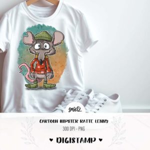 Teaser smietz Digistamp / Clipart - Cartoon Hipster Ratte Lenny Digitaler Stempel, Clipart, Illustration, Basteln, Scrapbooking, png, Sublimation, Printable