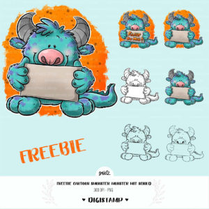 Teaser smietz Digiset Digistamp / Clipart - PNG – Freebie Cartoon smonster Monster mit Schild Digitaler Stempel, Clipart, Illustration, Basteln, Scrapbooking, png, Sublimation, Printable